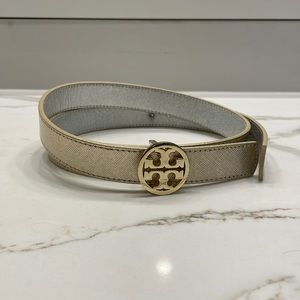 Tory Burch Miller Logo Reversible Metallic Leather Belt